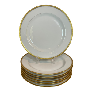 Haviland & Co Limoges Antique White China Dinner Plates Gold Trim- Set of 7