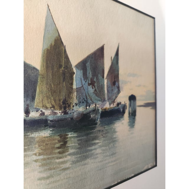 Alberto Prosdocimi Antique 19th Century Watercolor Painting Pieta Malta Sailboats For Sale In Los Angeles - Image 6 of 9