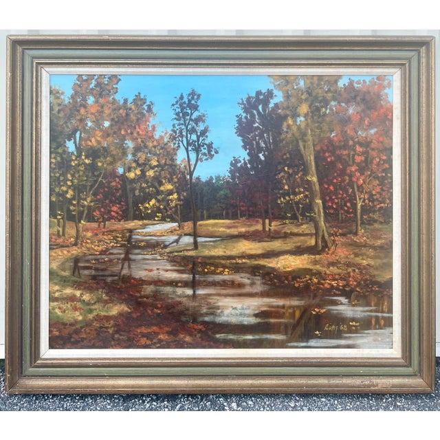 An exceptional use of color in this picturesque oil painting. Autumnal changes are highlighted here in the color changing...