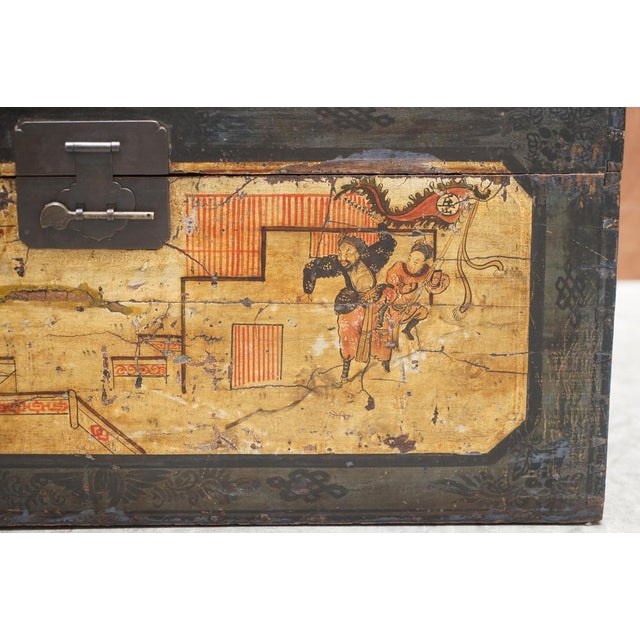 Vintage Hand-Painted Trunk or Chest with Immortals and Buildings Decor For Sale - Image 5 of 17