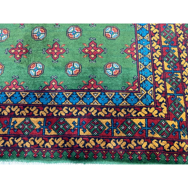 Green Green Turkmen Mori Gul Wool Area Rug, 5'7" X 7'7" For Sale - Image 8 of 14