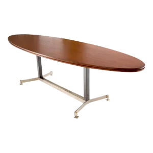 Extra Long Oval Dark Walnut Dining Conference Table on Stainless Chrome Base