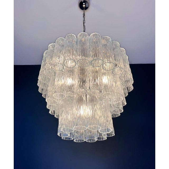 Large Three-Tier Murano Glass Tube Pendant Light from Venini, 1990s For Sale - Image 8 of 16