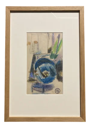 Alfred Gaspart, Blue Still Life, Drawing in Pencil and Oil Pastel, 1960s, Framed