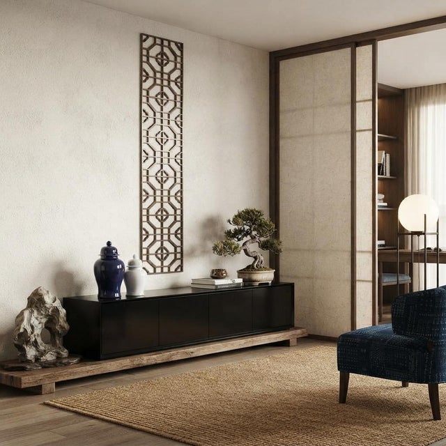 78.5" Narrow Long Rectangular Plain Wood Geometric Pattern Wall Panel For Sale - Image 9 of 9
