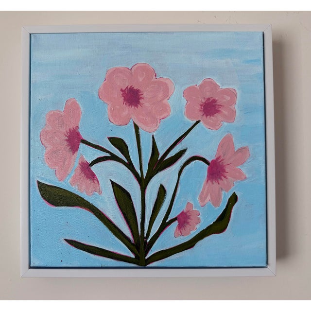 2020s Modern Abstract Floral Folk Art Acrylic Painting on Canvas, Signed, Framed, Dated For Sale - Image 5 of 5