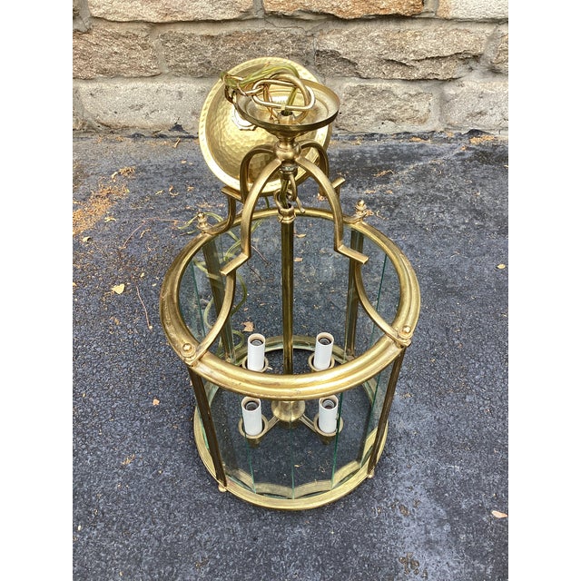 Mid 20th Century Mid 20th Century Italian Mid-Century Brass & Glass Lantern Chandelier, 4-Light For Sale - Image 5 of 5