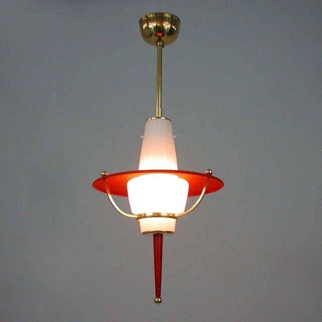 Italian Red Lantern in Milk Glass & Brass, 1950s For Sale - Image 13 of 17