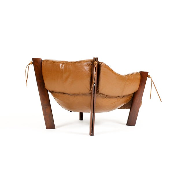 Wood Mid Century Brazilian Modernist Lounge Chair + Ottoman — Percival Lafer — Model Mp-211 — Brown Leather + Rosewood For Sale - Image 7 of 17