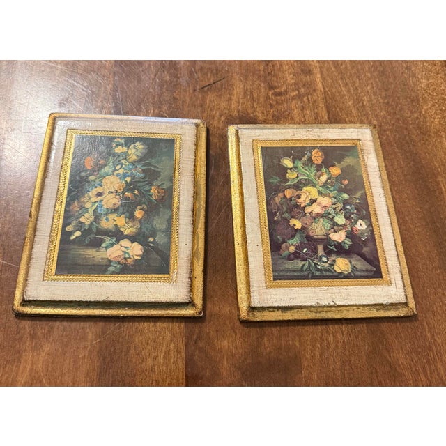 Italian Florentine Floral Gilt Wood Plaques - Set of 2 For Sale - Image 6 of 6