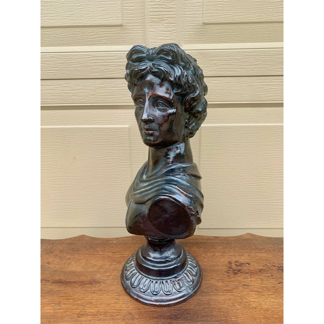 Brown Vintage Neoclassical Apollo Belvedere Bust Sculpture on Pedestal For Sale - Image 8 of 11