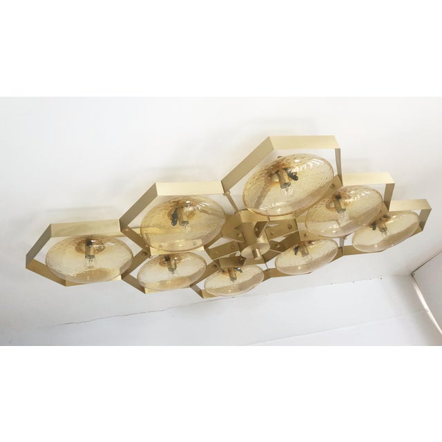 Italian 21st Century Hive Satin Brass Amber Bubbles Murano Flush Mount by Fabio LTD For Sale - Image 3 of 10