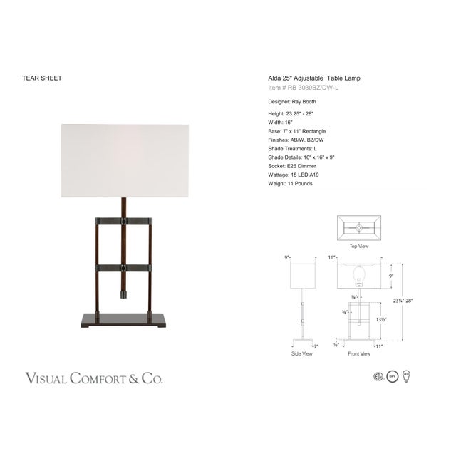 Ray Booth by Visual Comfort Signature Alda 25" Adjustable Table Lamp in Bronze and Dark Walnut with Linen Shade Designer:...