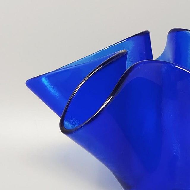 Blue Murano Glass Fazzoletto Vase from Dogi, Italy, 1970s For Sale - Image 4 of 9