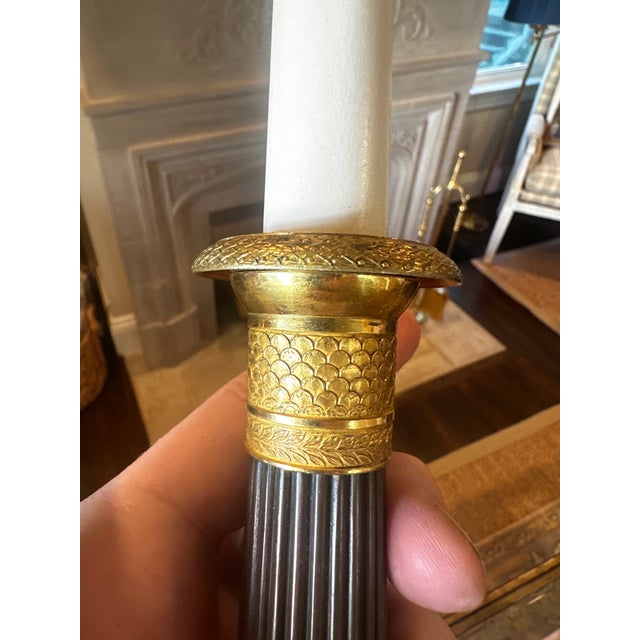 Early 19th Century Early 19th Century Single Empire Gilt Bronze Period Candlestick as Lamp For Sale - Image 5 of 18