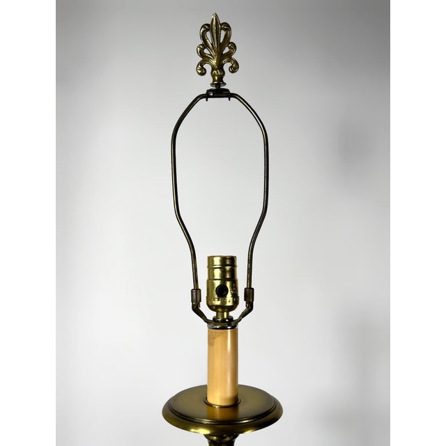 Metal Vintage Stiffel Hollywood Regency Tripartite Brass Candlestick Table Lamp For Sale - Image 7 of 9