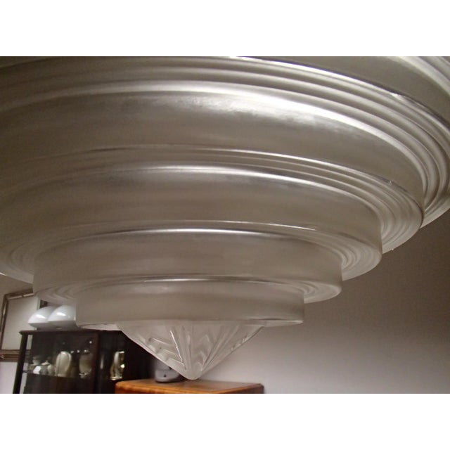 1930s Nickel and Geometric Glasses Ceiling Lamp by Jules Leleu for Maison Leleu, 1930s For Sale - Image 5 of 8