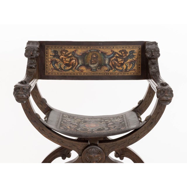 Traditional Renaissance Revival Walnut Savonarola Chair For Sale - Image 3 of 10