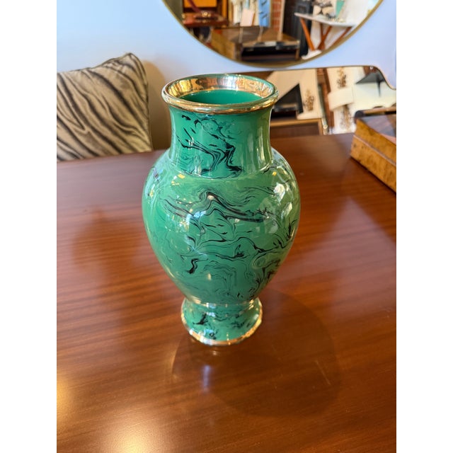 Ceramic Italian Green Vase With Swirl Decoration, 1970s For Sale - Image 7 of 7