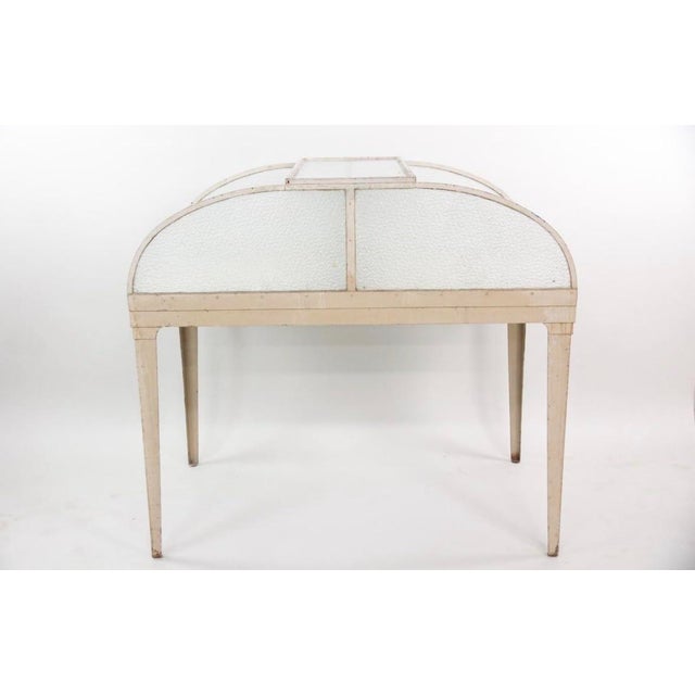 Super rare find. Early 1900’s French iron and glass double banking desk. Amazing as an entry table, partners desk, hostess...