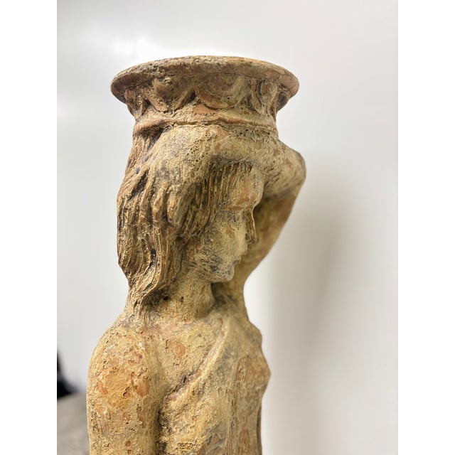 Antique Carved Wood Female Caryatid Holding Vessel on Her Head For Sale - Image 10 of 15