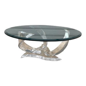 Late 20th Century Modern/Contemporary Sculptural Lucite Acrylic and Glass Cocktail Table Attributed to Shlomi Haziza