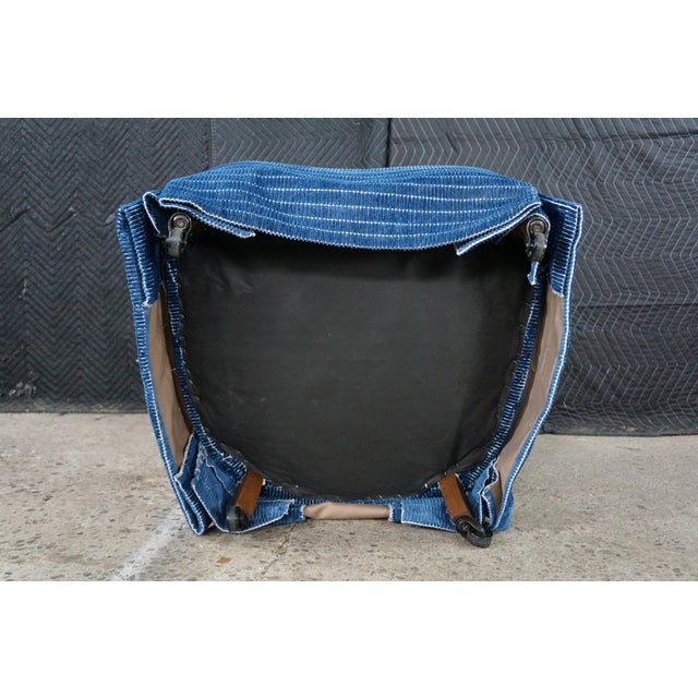 Mid 20th Century Tufted Blue Upholstered Library Club Lounge Chair & Ottoman For Sale - Image 15 of 18