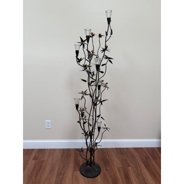 Traditional Vintage Wrought Iron Botanical Floor Candelabra For Sale - Image 3 of 18