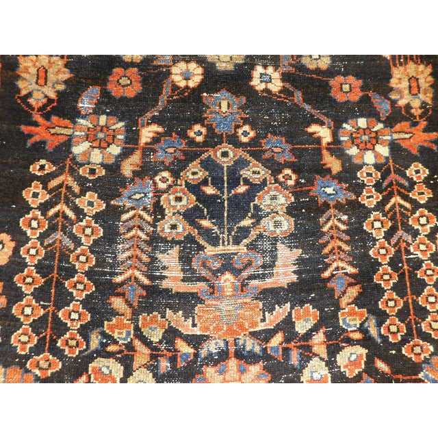 Rare black antique Persian rug. Wool pile on cotton foundation. Circa 1940