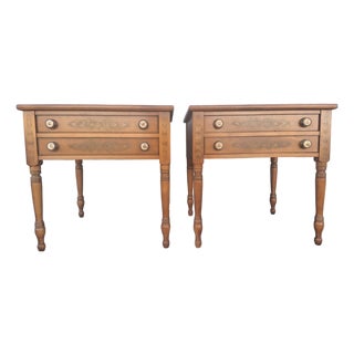 1950's Traditional Style 2 Drawer End Tables/ Nightstands by Lambert Hitchcock a - Pair For Sale