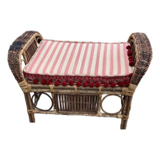 1930s Bohemian Rattan and Bamboo Bench For Sale