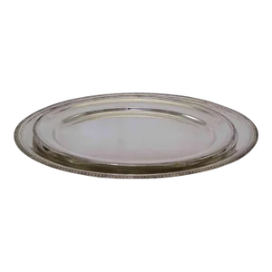 1970’s Vintage/New Silverplate Oval Platters With Acanthus Leaves Applied Border- Set of 2