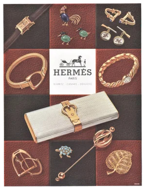 Pair-Vintage Mid-Century Hermes Jewelry Advertising Prints