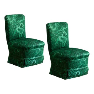 Set of Lounge Chairs in Tony Duquette Green Fabrics, 1980s For Sale