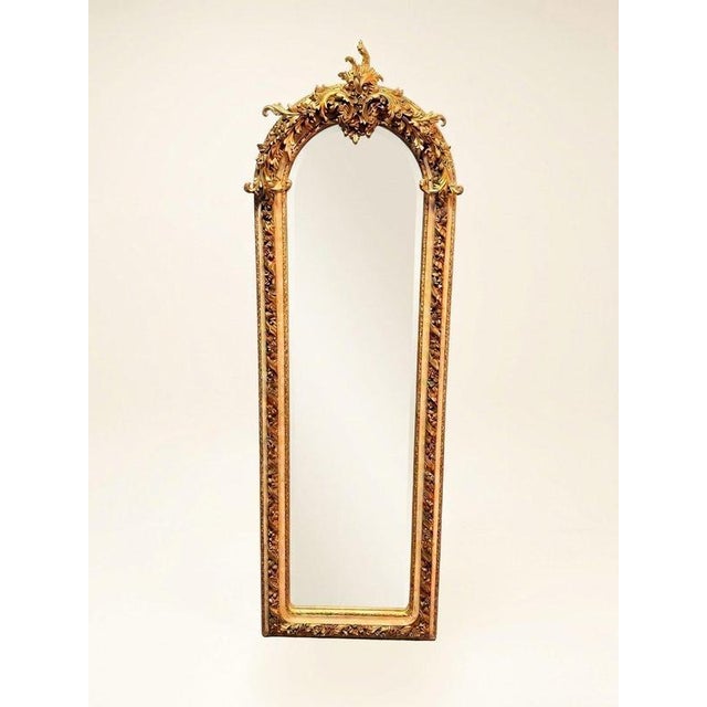 Tall French Gilt and Painted Wood Freestanding Mirror For Sale - Image 4 of 4
