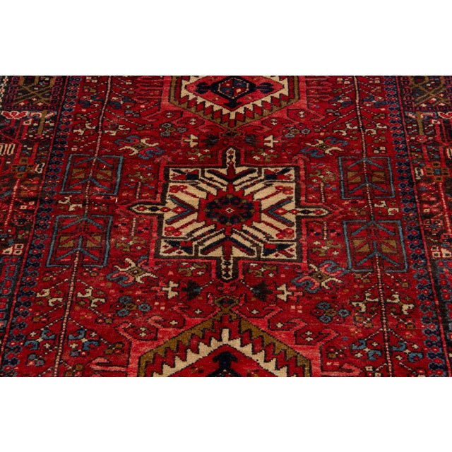 1960s 1960s Handmade Vintage Heriz Wool Runner in Red With Tribal Desing For Sale - Image 5 of 5