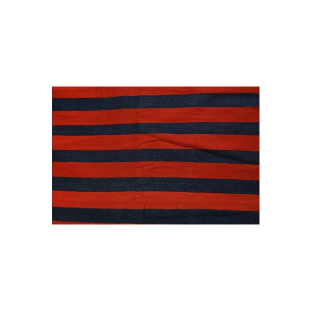 1950s Vintage Dhurrie Flat Weave in Blue & Red Stripes by Rug & Kilim For Sale In New York - Image 6 of 7