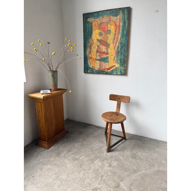 Vintage workshop chair with a tripod base from the 1950s. Made of solid oak, it has a beautiful patina from use, which...