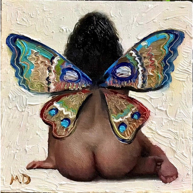 Restful Fairy by Matteo Di Ventra | Oil on Panel Child with butterfly wings on their back. For Sale