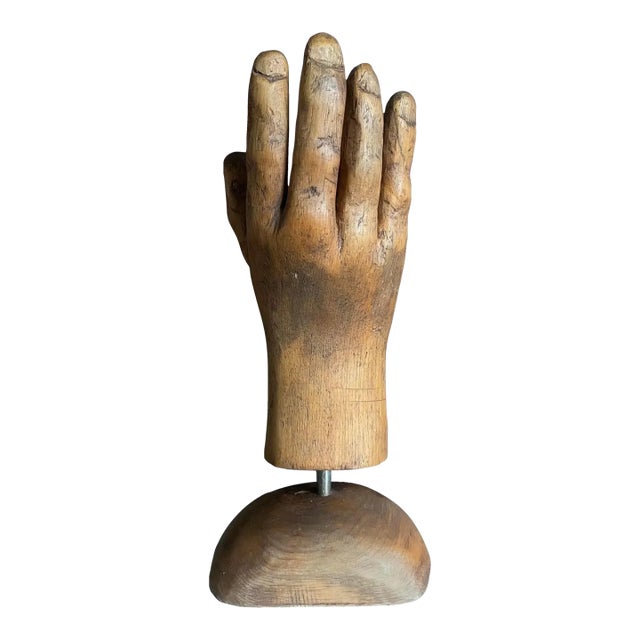 Folk Art Carved Wood Sculpture of Hand For Sale