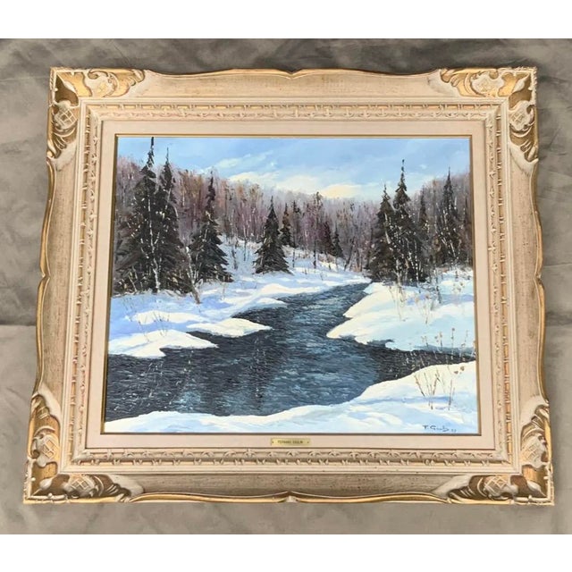 Fernand Gaulin Signed Winter Landscape Oil Painting, 1973 For Sale - Image 12 of 17
