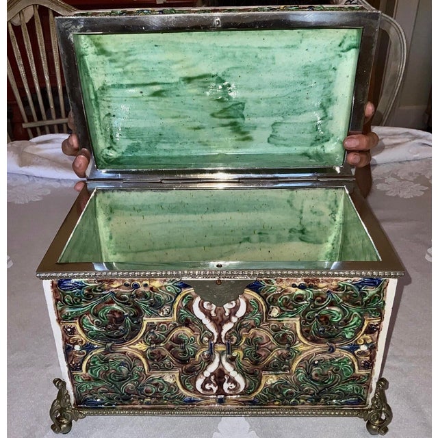 19th Century Majolica Nasrid Moorish Style Palissy Lidded Box Casket / Attributed Thomas Sargent For Sale - Image 9 of 12