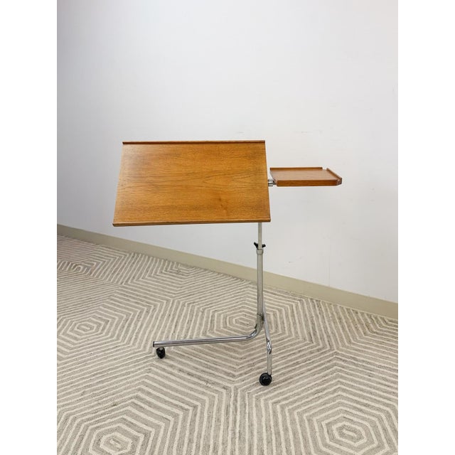 Danish Teak MCM Rolling Music Stand Adjustable Side Table 28"-37" Tall For Sale - Image 11 of 11