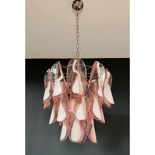 Italian Vintage Pink Murano Glass Lattimo Rondini Chandelier, 1990s For Sale - Image 12 of 17