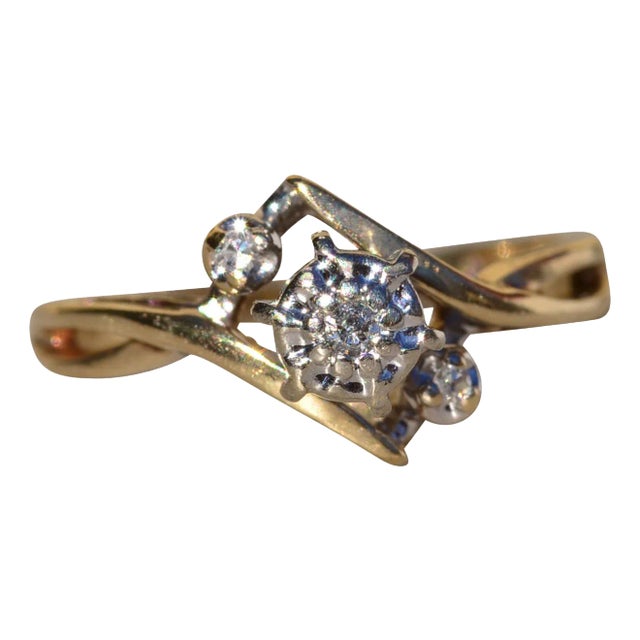 The Renabie: Ladies Vintage Yellow Gold Bypass Diamond Engagement Ring For Sale