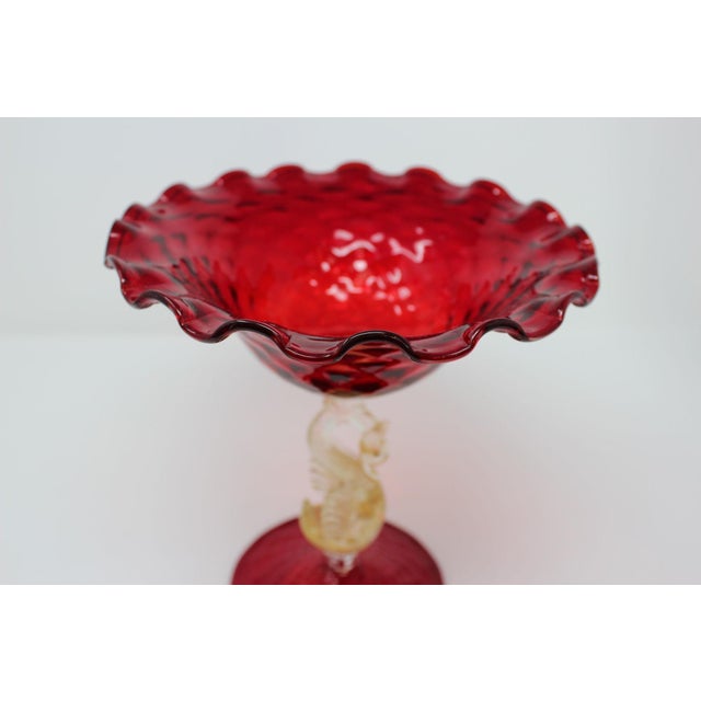 Murano Vintage Red and Gold Fleck Murano Candy Dish For Sale - Image 4 of 6