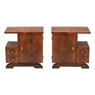 Art Deco Walnut Bedside Cabinets, 1930s, Set of 2 For Sale