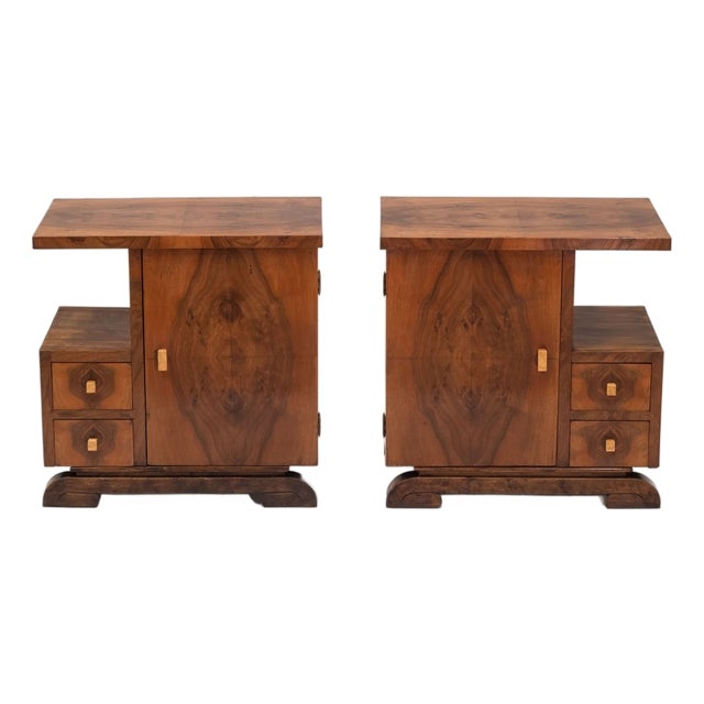 Art Deco Walnut Bedside Cabinets, 1930s, Set of 2 For Sale