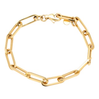 21k Yellow Gold Medium Paperclip Chain Bracelet, Length 7.5 Inches, Stackable For Sale