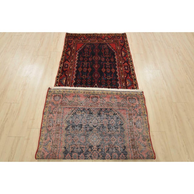 Hamedan Runner 3’11” X 9’4” Blue Wool Semi-Antique Tribal Hand-Knotted Rug For Sale - Image 14 of 15